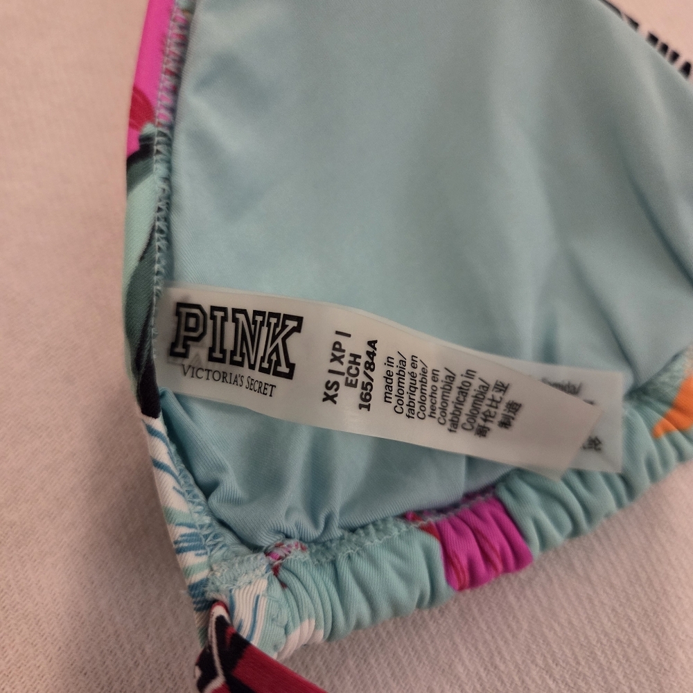 PINK | Victoria's Secret Teal Pink Floral Tropical Tassel Strappy Bikini SZ S/XS - Picture 9 of 11